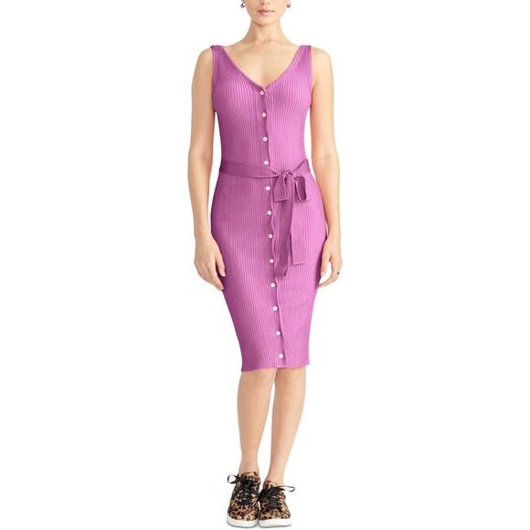 Rachel Roy Women's  V Neck Sleeveless Fit + Flare Dress New Purple Size XXL